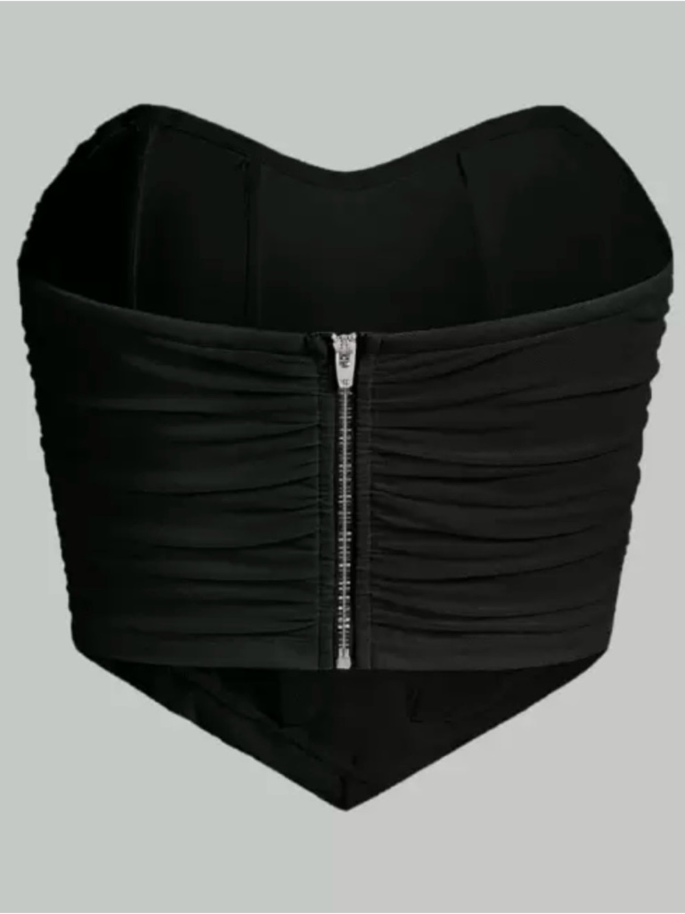 Strapless Black Ruched Zip-Front Bustier Top